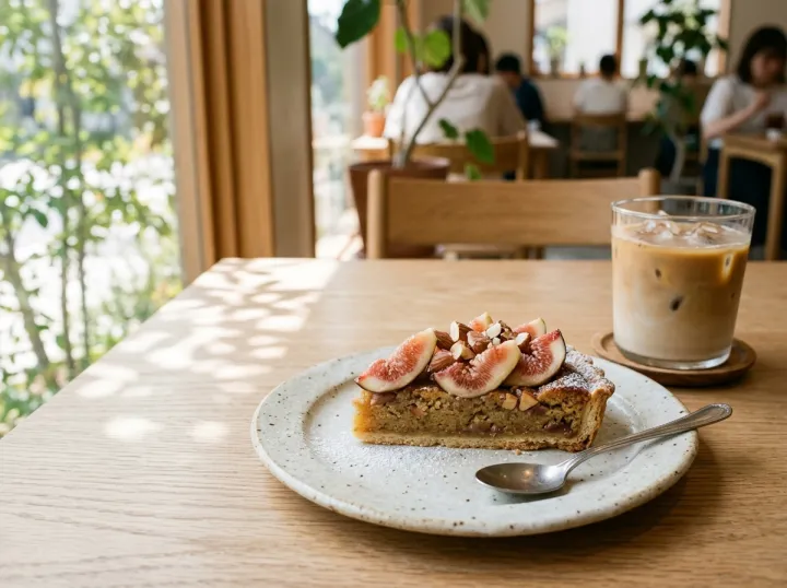 いちじくとアーモンドのタルトと、アイスカフェオレ